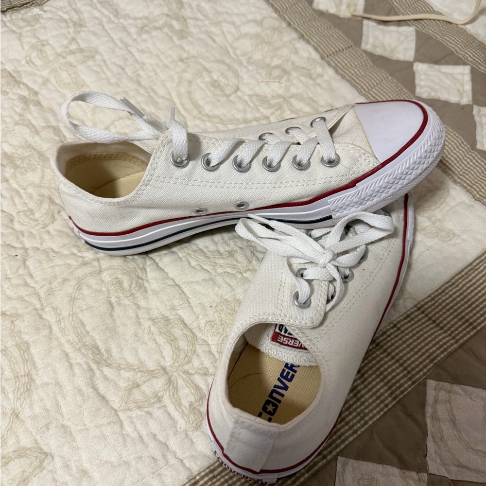 Converse Classic White Low-Top Canvas Sneakers with Red Trim